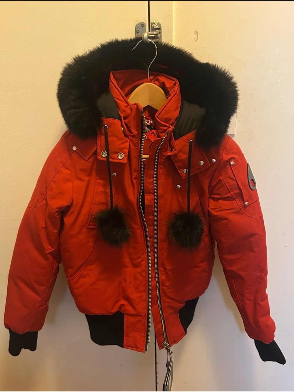 NEW Moose Knuckles Debbie Bomber | Deep Red/Black | Kids XS | $1,190 Retail.